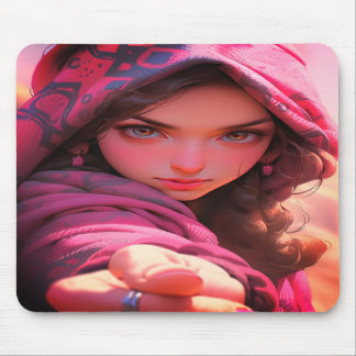 Cooles junges Mädchen auf einer dicken Laptop   Mousepad