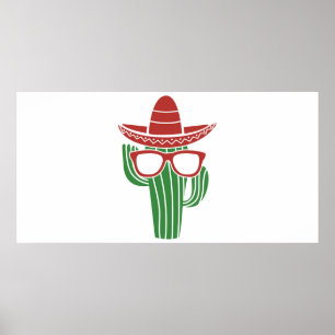 Cooles Kakteen-Maskottchen mit Sombrero-Hut und Br Poster