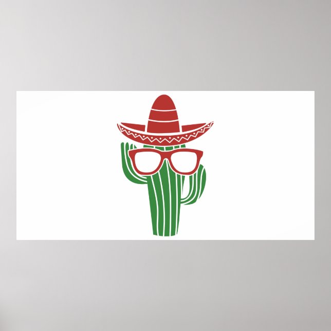 Cooles Kakteen-Maskottchen mit Sombrero-Hut und Br Poster (Vorne)
