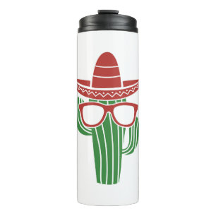 Cooles Kakteen-Maskottchen mit Sombrero-Hut und Br Thermosbecher