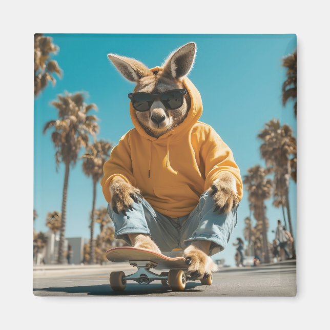 Cooles Kangaroo in Sonnenbrille auf einem Skateboa Magnet (Vorne)