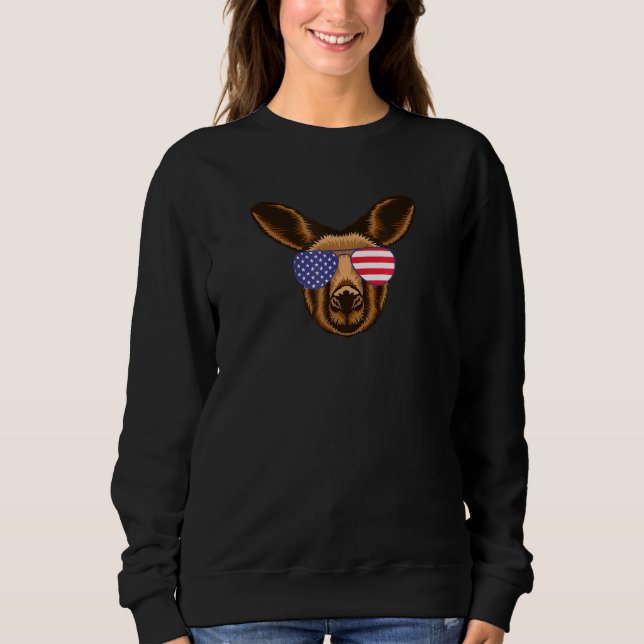 Cooles Kangaroo mit einer US-Flaggensonnenbrille Sweatshirt (Vorderseite)