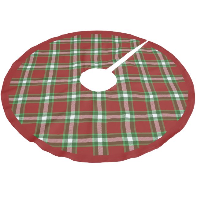 Cooles Kariertes Muster in Rot-Grün-Lumberjack Polyester Weihnachtsbaumdecke (Schrägansicht)