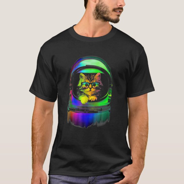 Cooles Kätzchen auf der Helm Weltraumkatze für Män T-Shirt (Vorderseite)