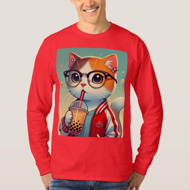 Cooles Katzen-Trinkboba T-Shirt (Vorderseite)