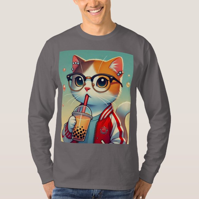 Cooles Katzen-Trinkboba T-Shirt (Vorderseite)