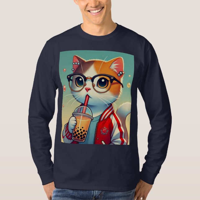 Cooles Katzen-Trinkboba T-Shirt (Vorderseite)