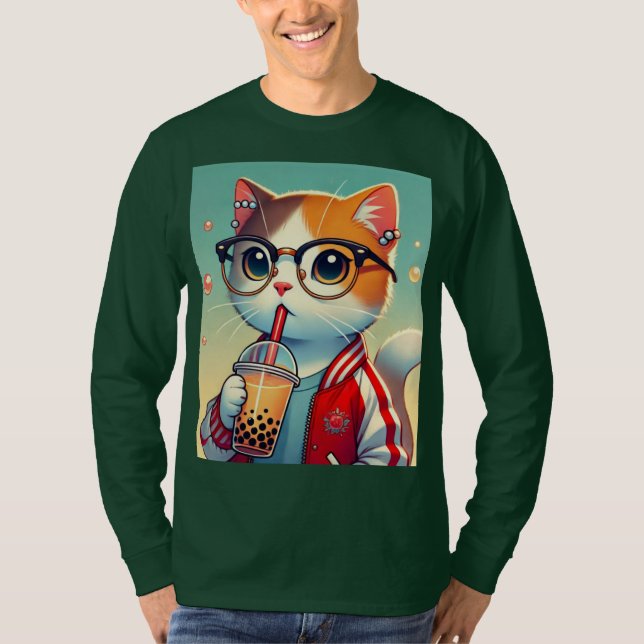 Cooles Katzen-Trinkboba T-Shirt (Vorderseite)