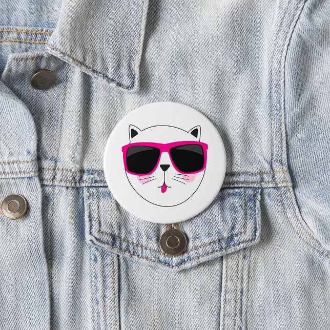 Cooles Katzengesicht mit rosa Sonnenbrille Niedlic Button (Von Creator hochgeladen)