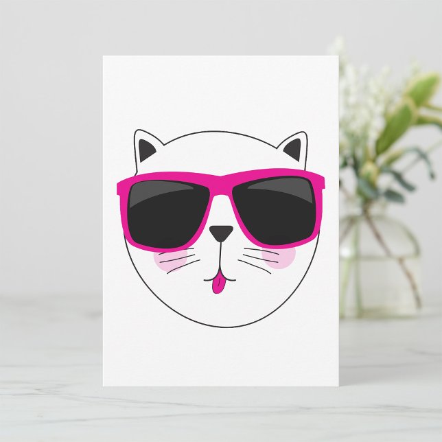 Cooles Katzengesicht mit rosa Sonnenbrille Niedlic Einladung (Von Creator hochgeladen)