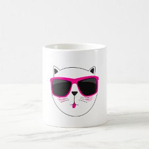 Cooles Katzengesicht mit rosa Sonnenbrille Niedlic Kaffeetasse