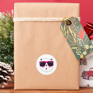 Cooles Katzengesicht mit rosa Sonnenbrille Niedlic Runder Aufkleber