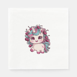 Cooles Kawaii Einhorn mit Kirschen Langschläfchen Serviette