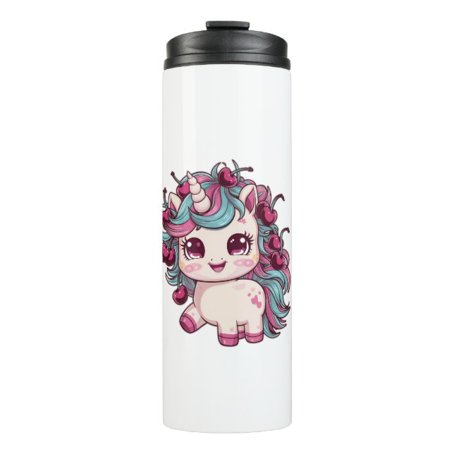 Cooles Kawaii Einhorn mit Kirschen Langschläfchen  Thermosbecher (Vorderseite)
