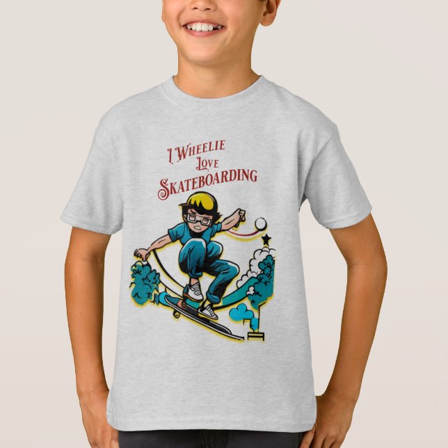 Cooles Kid Skateboarder Fusion Wheelie T-Shirt (Vorderseite)