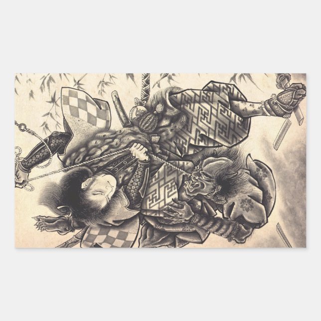 Cooles klassisches Vintages japanisches Dämon-Täto Rechteckiger Aufkleber (Vorderseite)