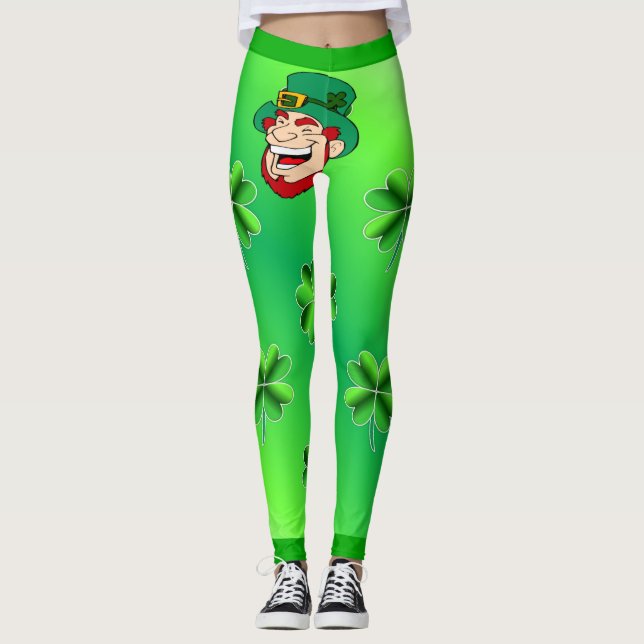 Cooles Kleeblatt und Leprechaun Helles grünes Herz Leggings (Vorderseite)