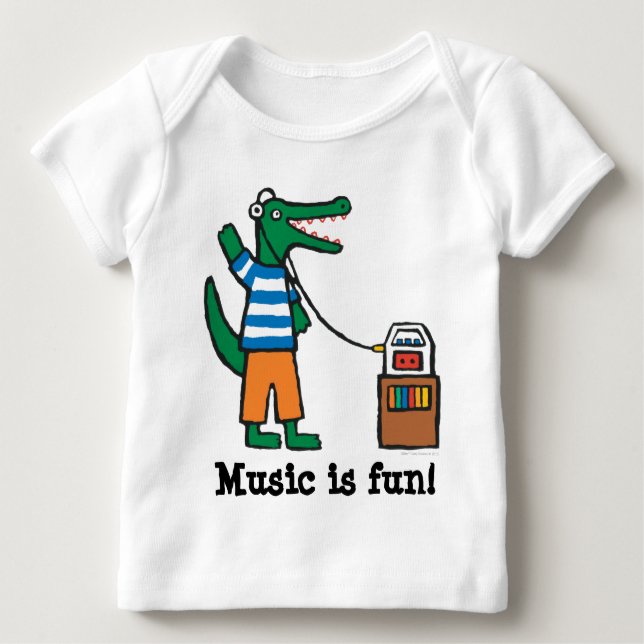 Cooles Krokodil hört Musik Baby T-Shirt (Vorderseite)