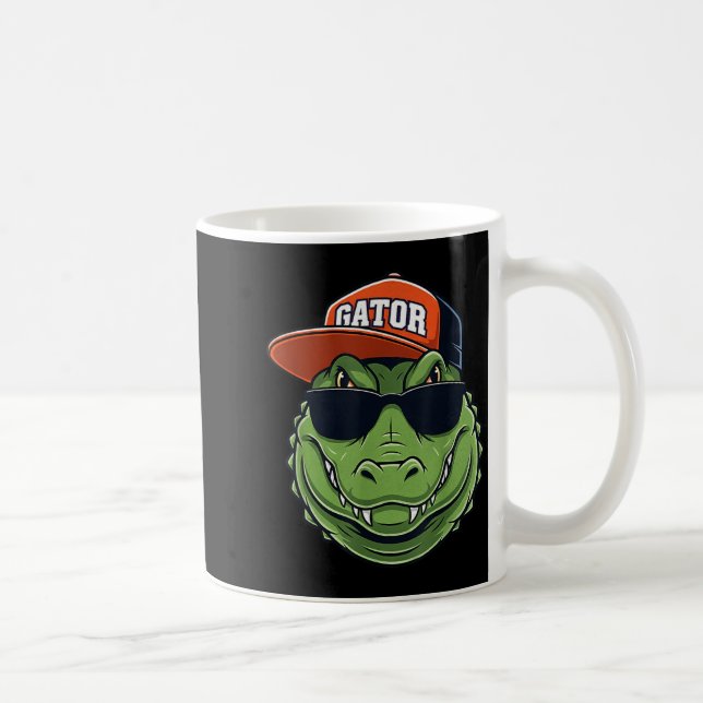 Cooles Krokodil-Tier-Alligator-Grafik Mit Kappe Un Kaffeetasse (Rechts)