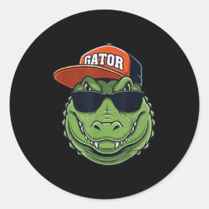 Cooles Krokodil Tier Alligator Grafik Mit Kappe Un Runder Aufkleber