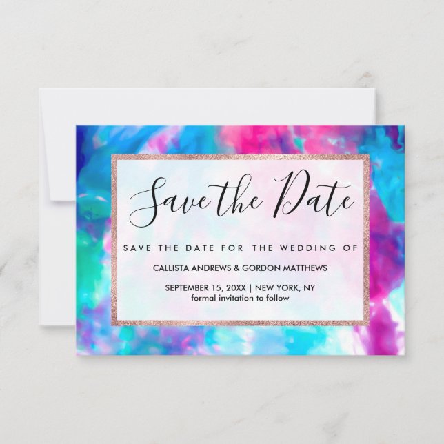 Cooles Künstlerisches Girl Lila Pink Blue Gefärbte Save The Date (Vorderseite)