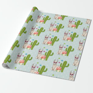 Cooles Lama in Herz-geformt Sonnenbrille Muster Geschenkpapier