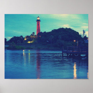cooles Leuchtturm-Sonnenuntergang-Poster Poster