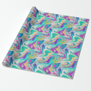 Cooles Lila blaues, weißes Marmor Paint Mix Muster Geschenkpapier