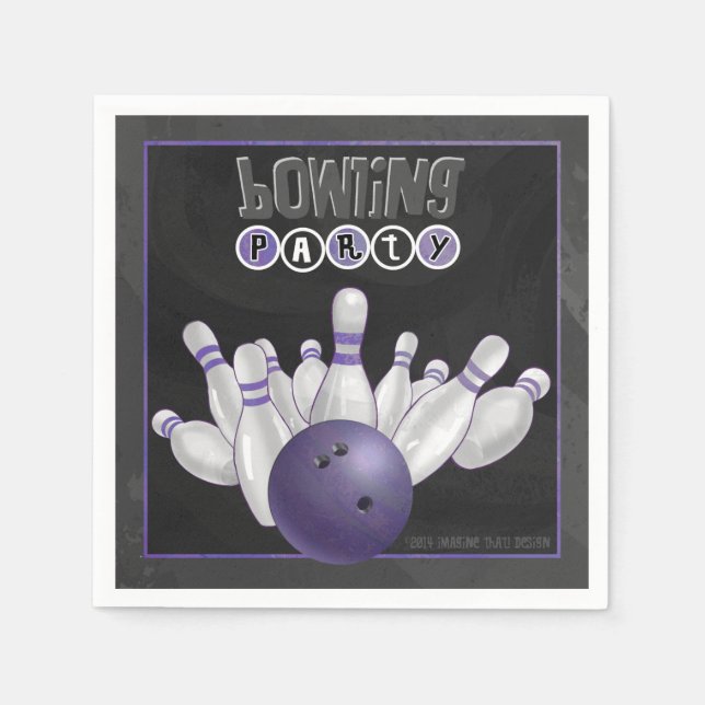Cooles Lila Bowling Party Paper Napkins Serviette (Vorderseite)
