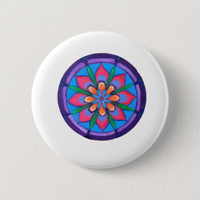 Cooles lila Rosa und grünes Mandala Button (Vorderseite)