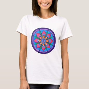 Cooles lila Rosa und grünes Mandala T-Shirt