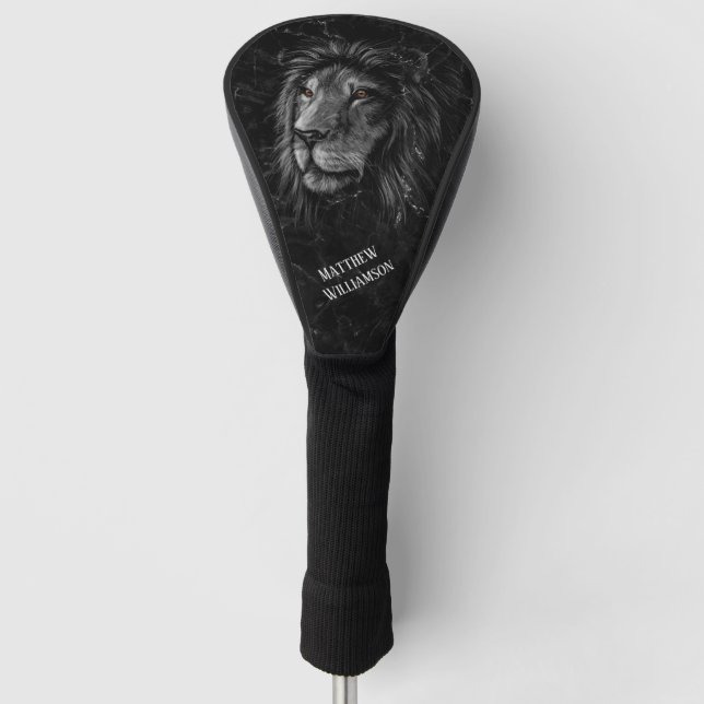 Cooles Lion Black Marble Background Monogram Golf Headcover (Vorderseite)