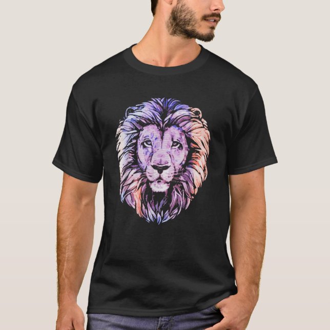 Cooles Löwenkopfdesign mit hellen Farben T-Shirt (Vorderseite)