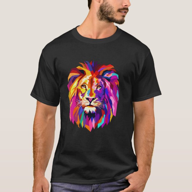 Cooles Löwenkopfdesign mit hellen Farben T-Shirt (Vorderseite)