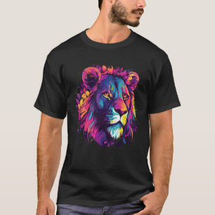 Cooles Löwenkopfdesign mit leuchtend farbenfroher T-Shirt