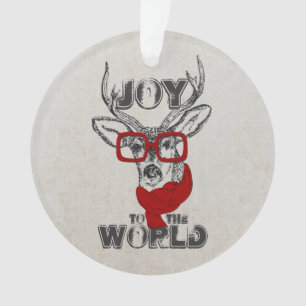 Cooles, lustiges Hirschskizze "Joy to World" Zitat Ornament