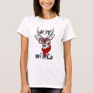 Cooles, lustiges Hirschskizze "Joy to World" Zitat T-Shirt