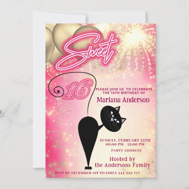 Cooles lustiges Katzenballon Feuerwerk Einladung (Vorderseite)