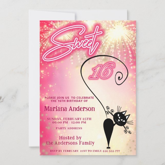 Cooles lustiges Katzenballon Feuerwerk Einladung (Vorderseite)