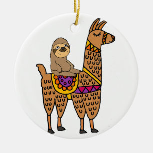 Cooles lustiges Sloth-Reitlama Keramik Ornament