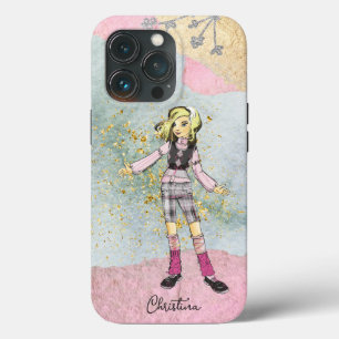 Cooles Mädchen mit Blonde-Haar-Goldname Case-Mate iPhone Hülle