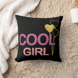 Cooles Mädchen Rosa und Gold Herzballons Chic Kissen
