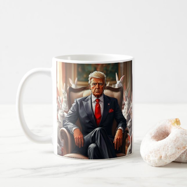 Cooles MAGA Kaninchen TRUMP umgeben von BUNNYS lus Kaffeetasse (Mit Donut)