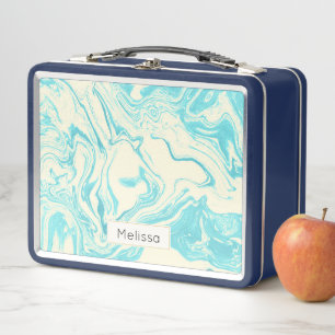 Cooles Marmordesign in Türkis und Creme Metall Lunch Box