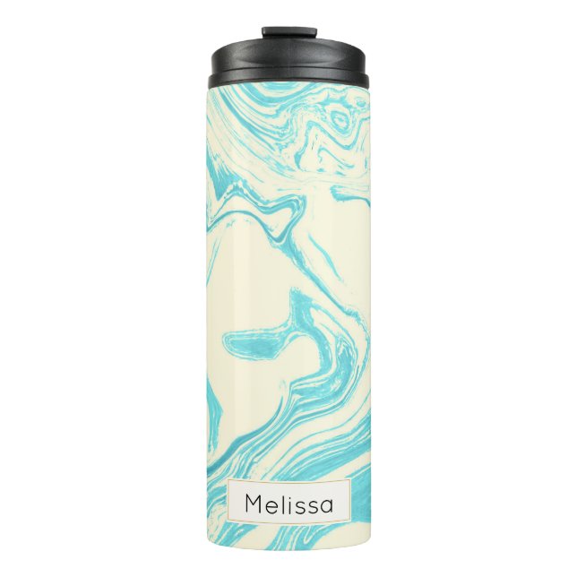 Cooles Marmordesign in Türkis und Creme Thermosbecher (Vorderseite)