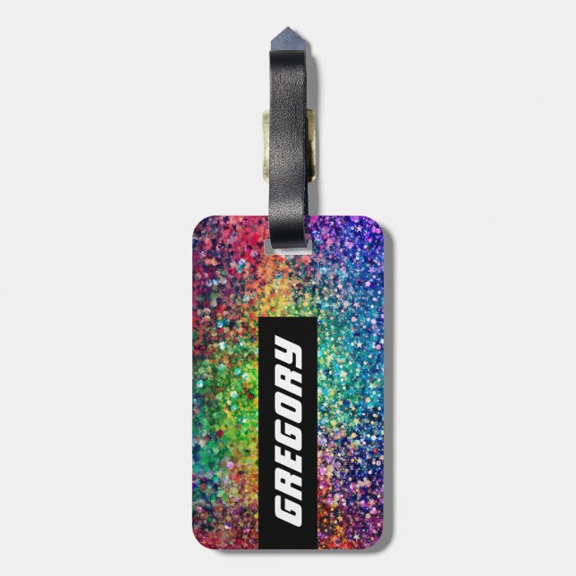 Cooles mehrfarbiges Retro-Glitzer & Glitzern Muste Gepäckanhänger (Rückseite vertikal)