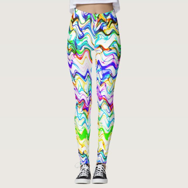 Cooles mehrfarbiges Wavy Zig Zag Muster Leggings (Vorderseite)