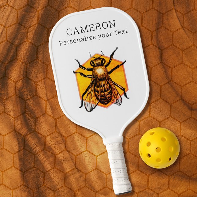 Cooles Modern Honey Bee Logo Personalisierter Text Pickleball Schläger (Von Creator hochgeladen)