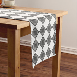 Cooles, modernes Boho Schwarz-Weiß-Muster Rhombus Kurzer Tischläufer