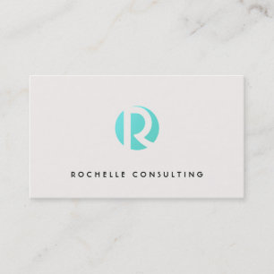 Cooles, modernes Cream Türkise Blue Circle Monogra Visitenkarte